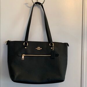 Coach Black Leather Tote with Gold Accents